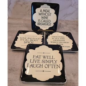 Pottery Barn 5¾" Epicurean Square Black/White Set 4 Appetizer/ Snack Plates EUC